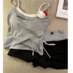 Hello Kitty Ribbed Layered Cami Pajama Set