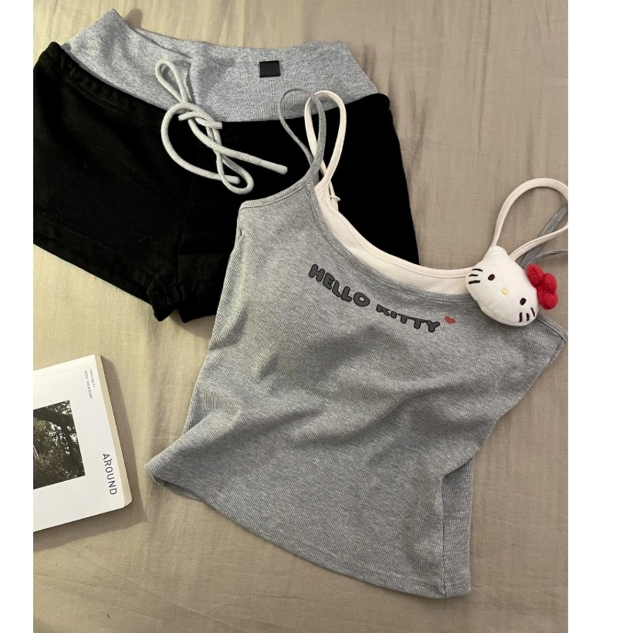 Hello Kitty Ribbed Layered Cami Pajama Set