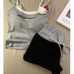 Hello Kitty Ribbed Layered Cami Pajama Set