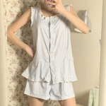 Breezy Stripe Lace Frill Pajama Set