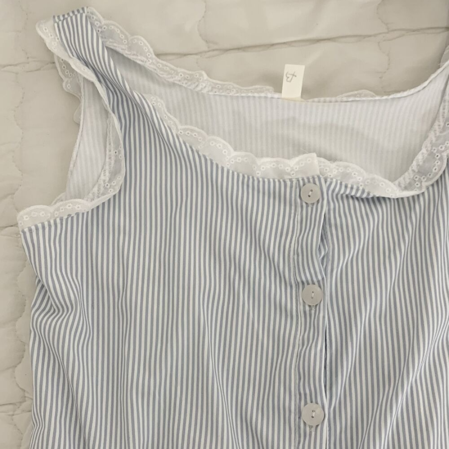 Breezy Stripe Lace Frill Pajama Set