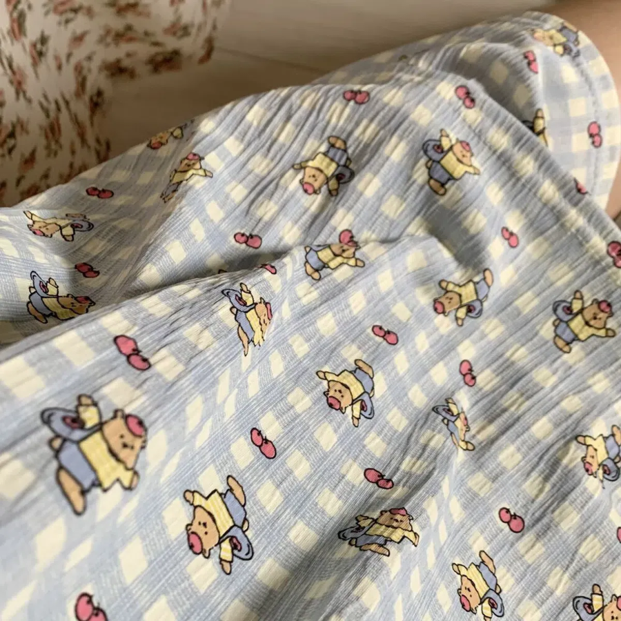 Remang Bear Apple Check Frill Pajama Set
