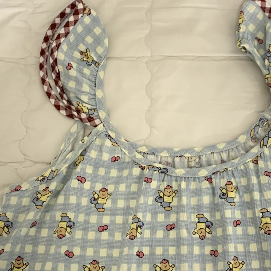 Remang Bear Apple Check Frill Pajama Set