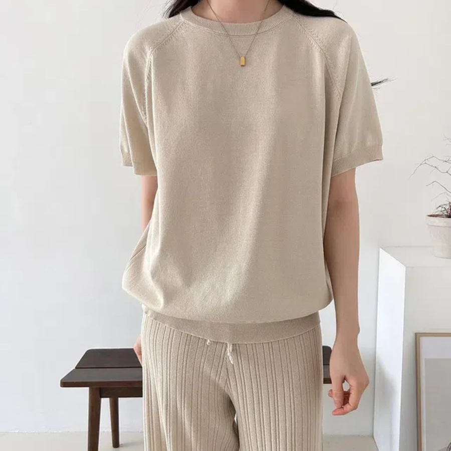 Viscose Oversized Knit T-Shirt & Pleated Pants Set