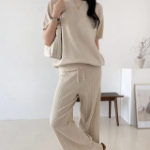 Viscose Oversized Knit T-Shirt & Pleated Pants Set