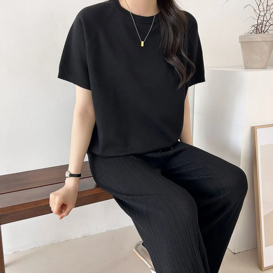 Viscose Oversized Knit T-Shirt & Pleated Pants Set