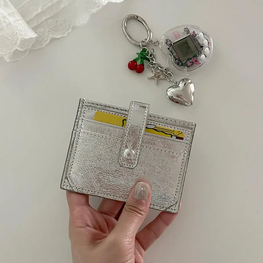 Silver Cowhide Open Card Holder Wallet — изящный акцент в практичном исполнении