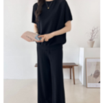Viscose Oversized Knit T-Shirt & Pleated Pants Set