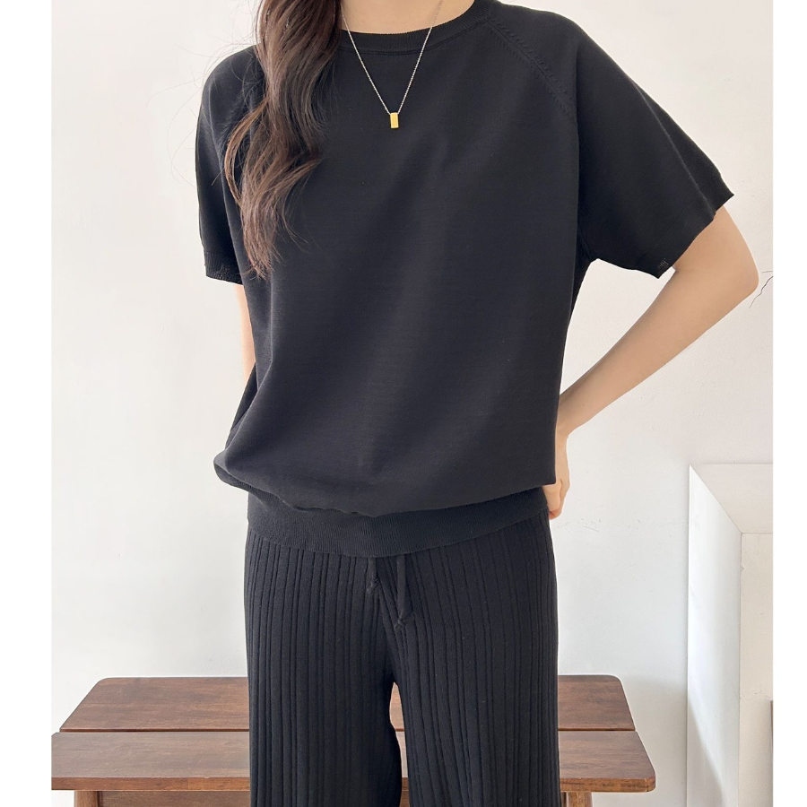 Viscose Oversized Knit T-Shirt & Pleated Pants Set