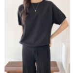 Viscose Oversized Knit T-Shirt & Pleated Pants Set