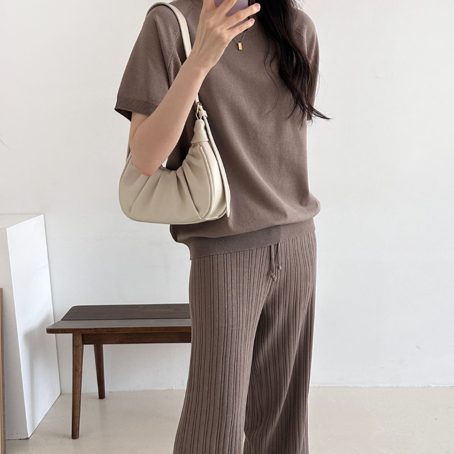 Viscose Oversized Knit T-Shirt & Pleated Pants Set