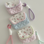 Flower Quilted Fabric Card Wallet with Strap & Keyring Set — нежный комплект для повседневных мелочей
