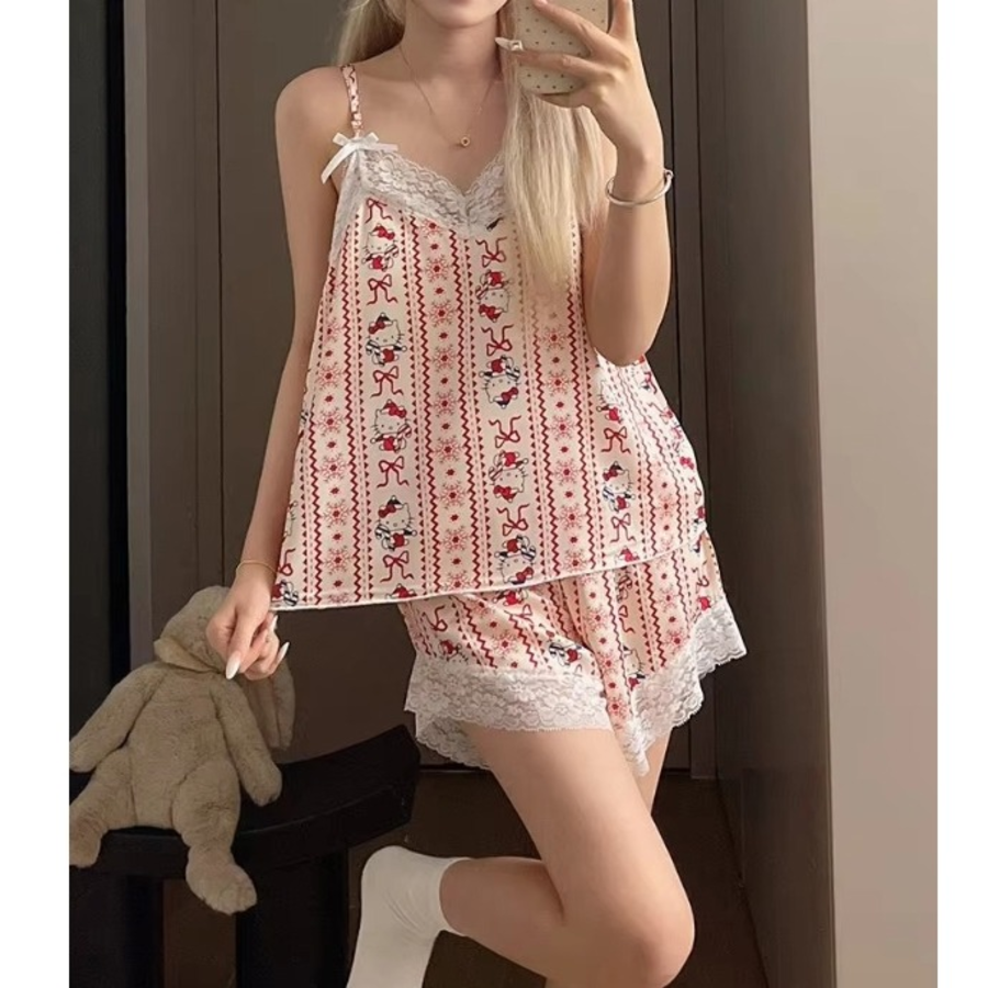 Kitty Lace Strap Cami & Shorts Set