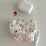 Flower Quilted Fabric Card Wallet with Strap & Keyring Set — нежный комплект для повседневных мелочей