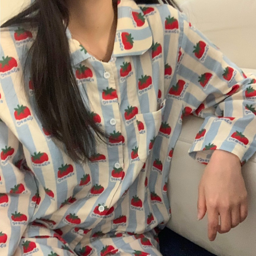 Tomato Blue Stripe Pajama Set