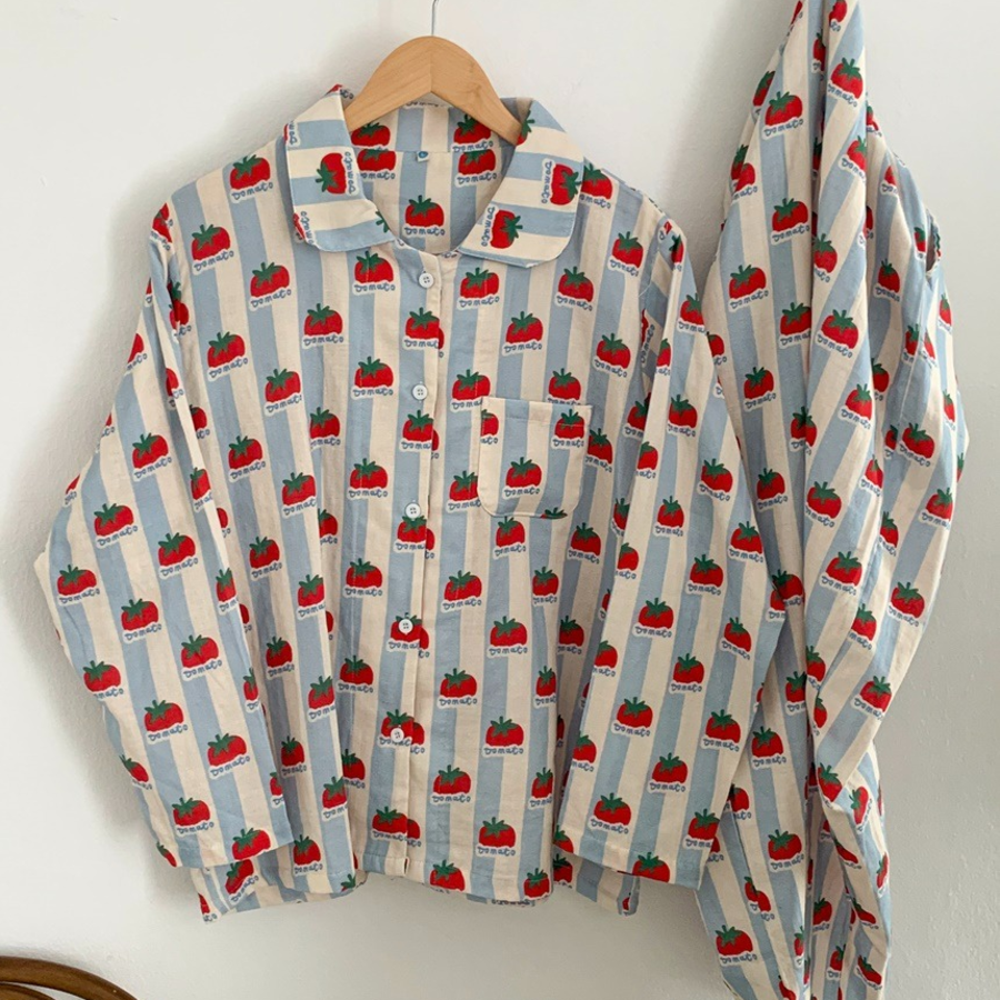 Tomato Blue Stripe Pajama Set
