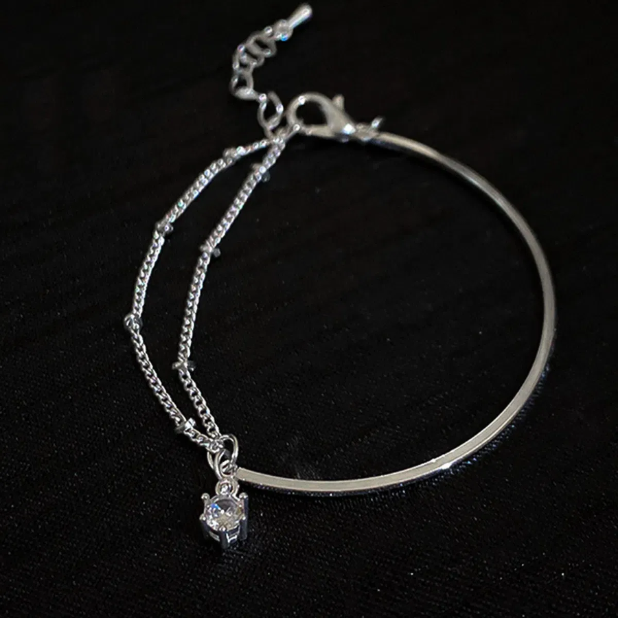 Серебряный браслет с кристаллом и двойной цепочкой