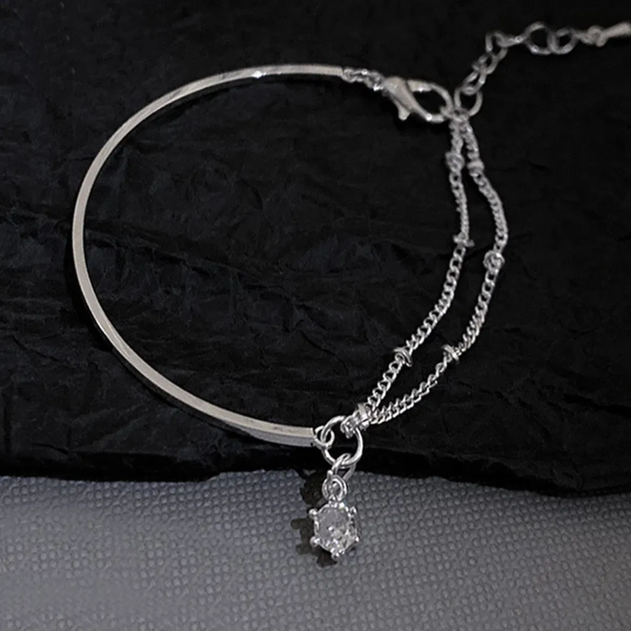 Серебряный браслет с кристаллом и двойной цепочкой