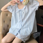 Check Frill Short Sleeve Pajama Set