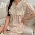 Sweet Flower Frill Short Sleeve Pajama Set