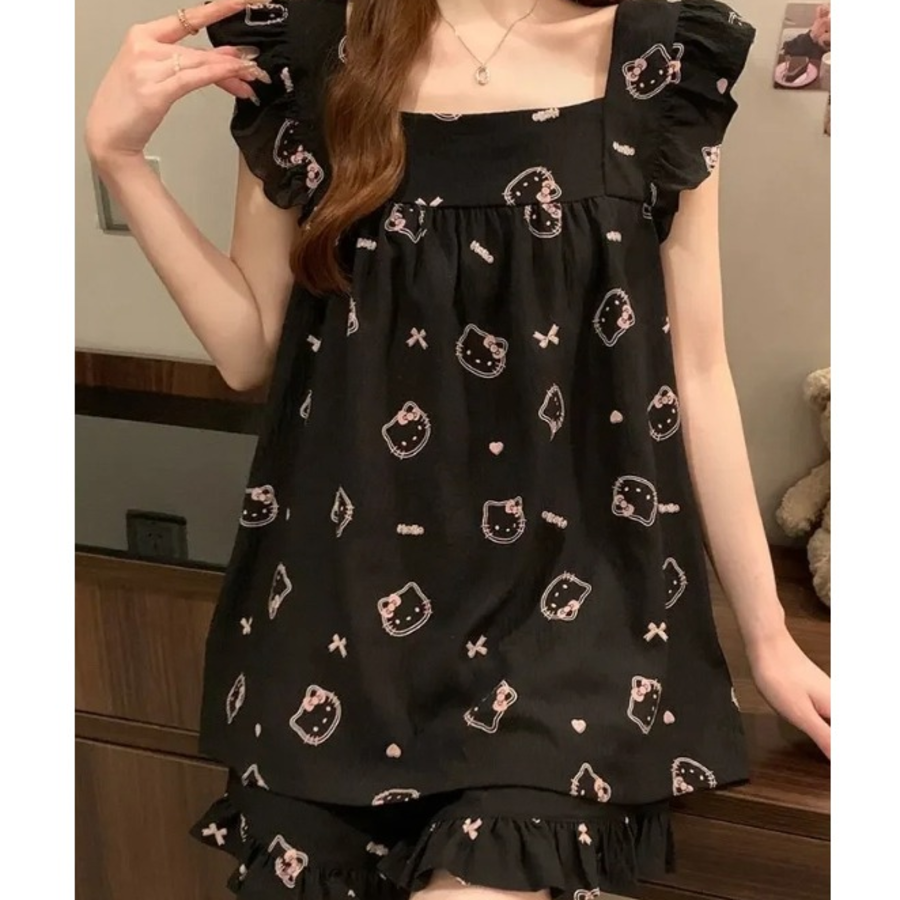 Hello Kitty Frill Black Lounge Set