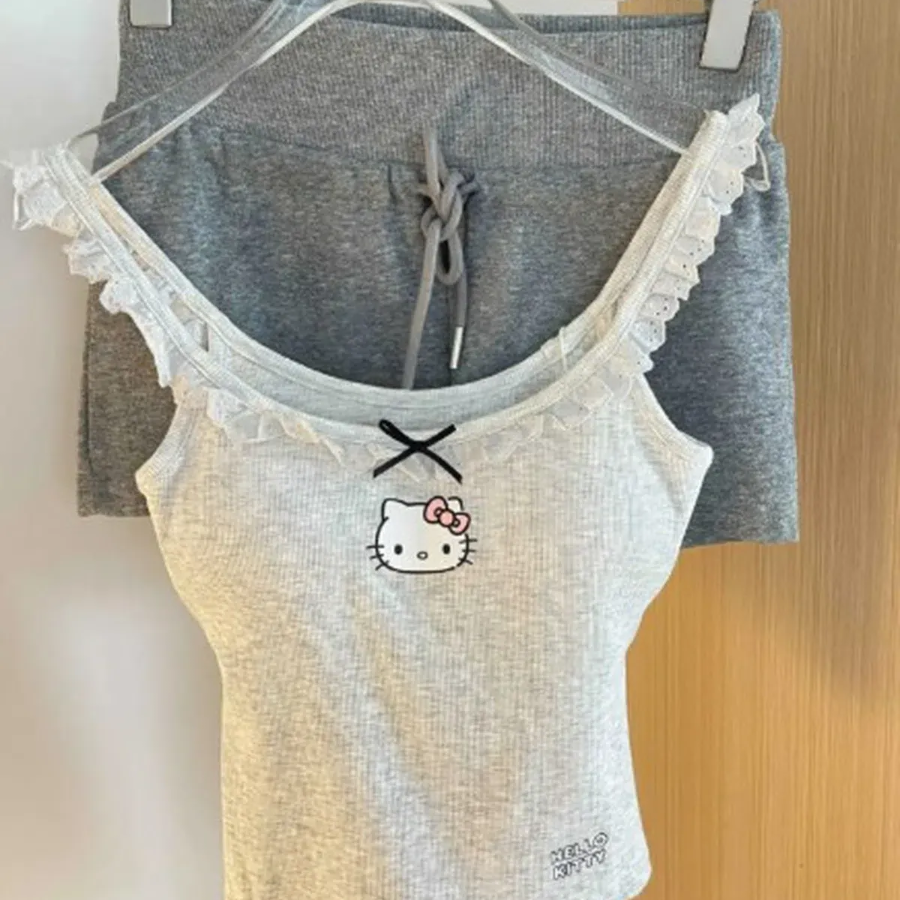 Hello Kitty Lace Frill Grey Lounge Set
