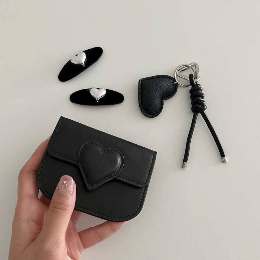 2-in-1 Женский кардхолдер и мини-кошелёк из натуральной кожи с сердцем