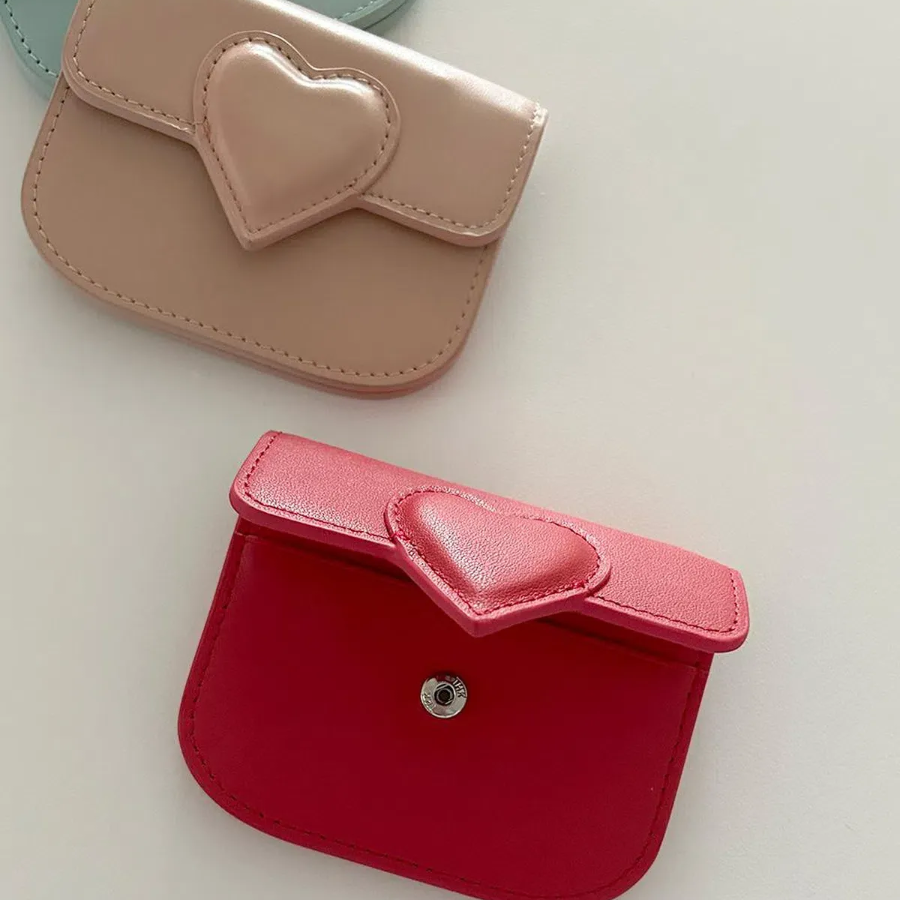 2-in-1 Женский кардхолдер и мини-кошелёк из натуральной кожи с сердцем