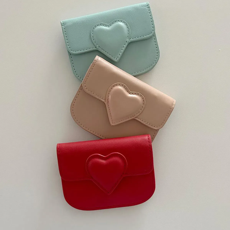2-in-1 Женский кардхолдер и мини-кошелёк из натуральной кожи с сердцем