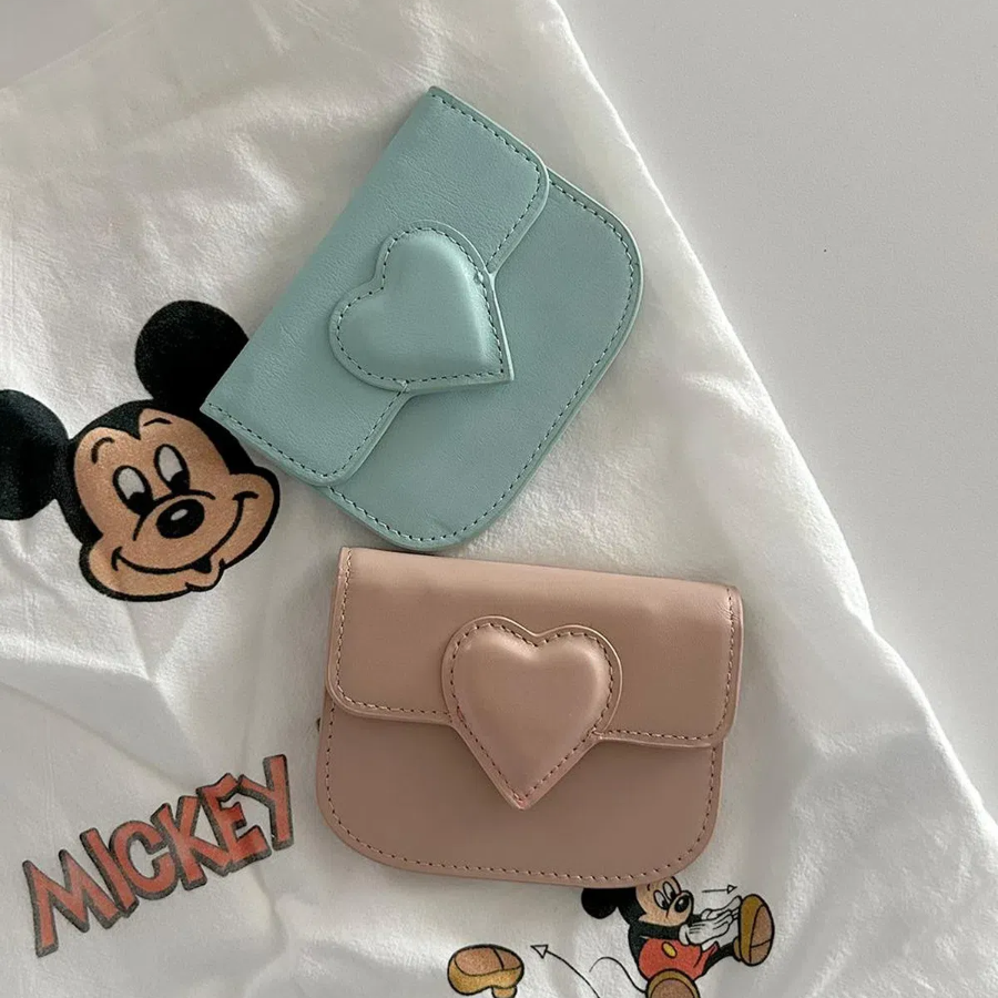 2-in-1 Женский кардхолдер и мини-кошелёк из натуральной кожи с сердцем