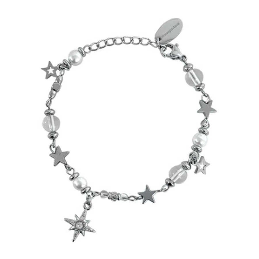 Браслет с бусинами и звёздочками из нержавеющей стали