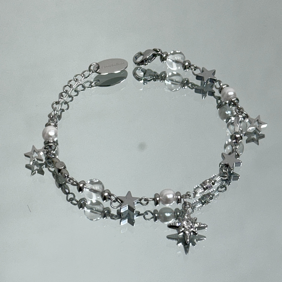 Браслет с бусинами и звёздочками из нержавеющей стали