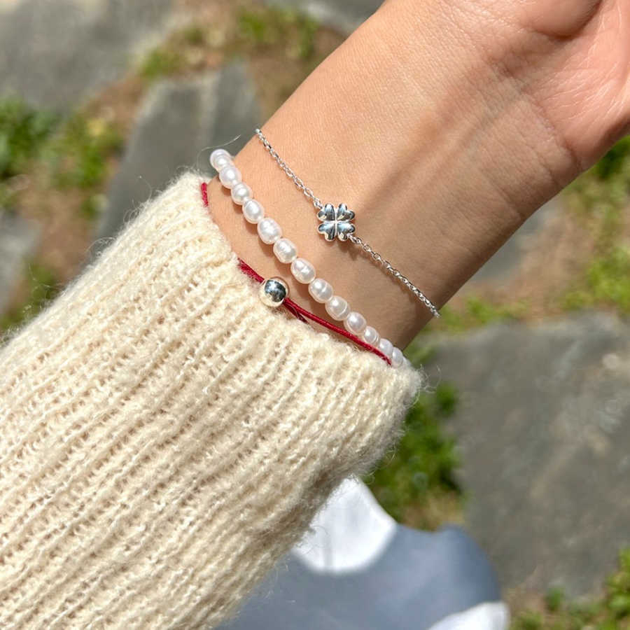 Серебряный браслет с четырёхлистным клевером