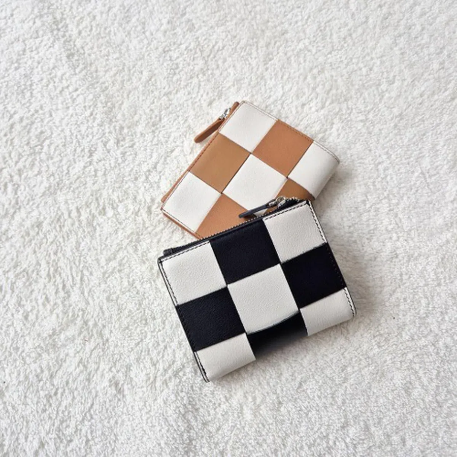 Genuine Leather Block Checker Zip Wallet — стиль и надёжность в одном формате