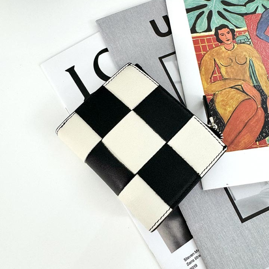 Genuine Leather Block Checker Zip Wallet — стиль и надёжность в одном формате