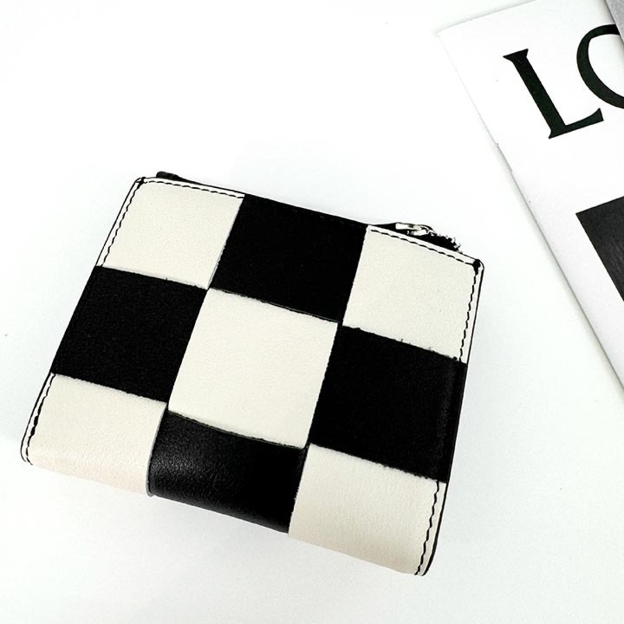Genuine Leather Block Checker Zip Wallet — стиль и надёжность в одном формате
