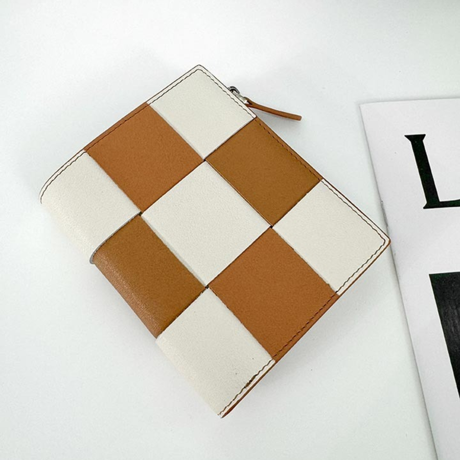 Genuine Leather Block Checker Zip Wallet — стиль и надёжность в одном формате