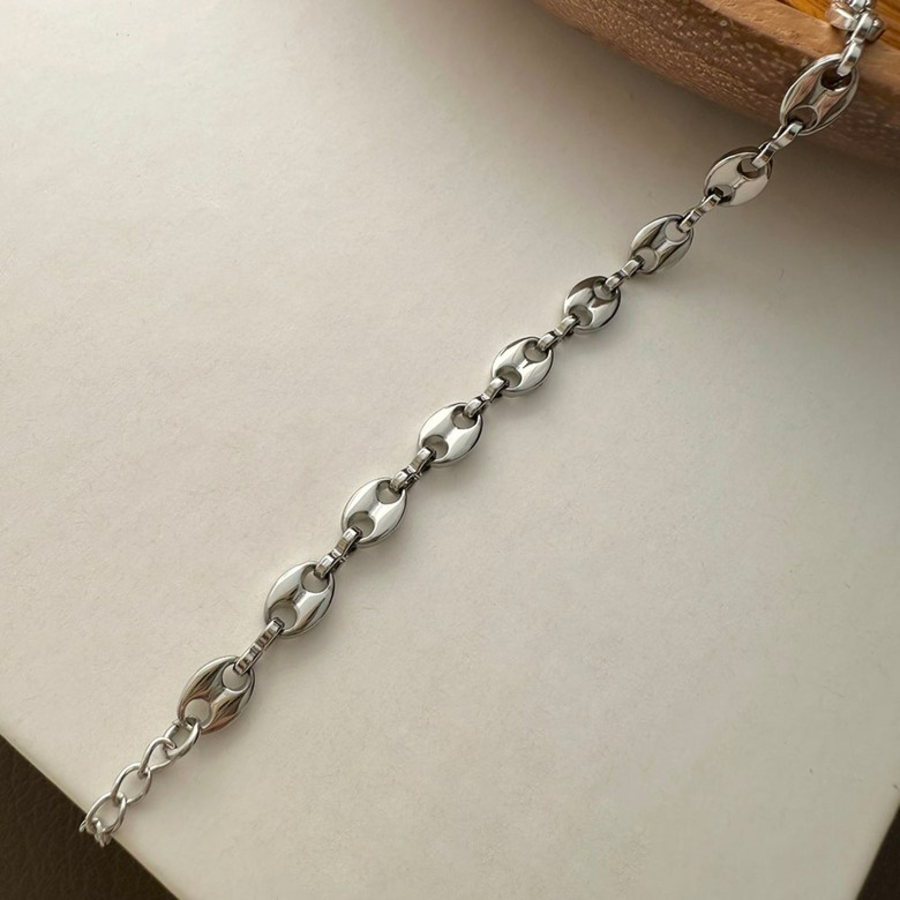 Браслет с цепочкой в форме кофейных зёрен из хирургической стали