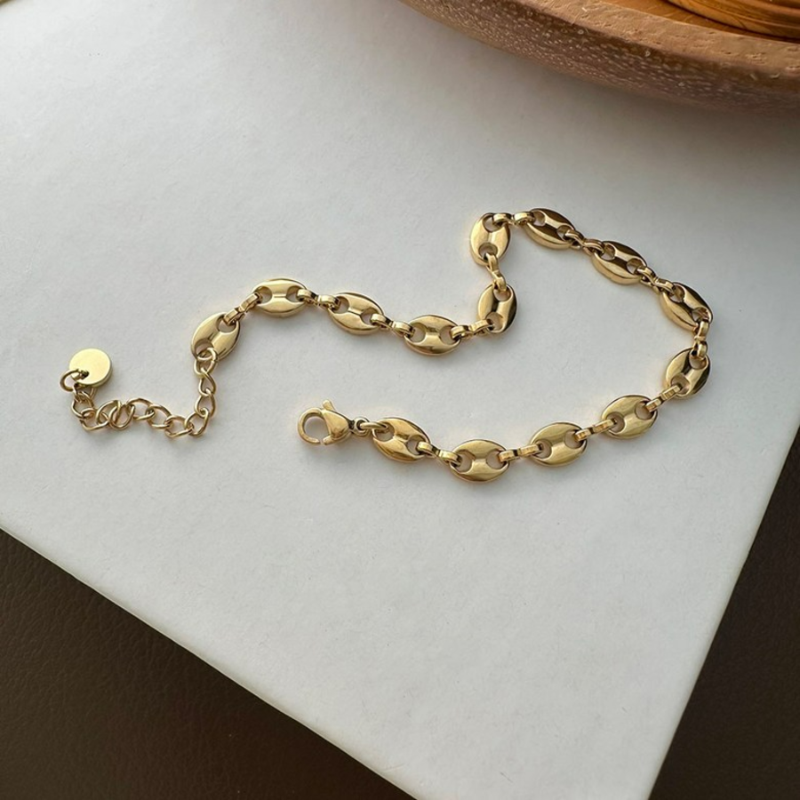 Браслет с цепочкой в форме кофейных зёрен из хирургической стали