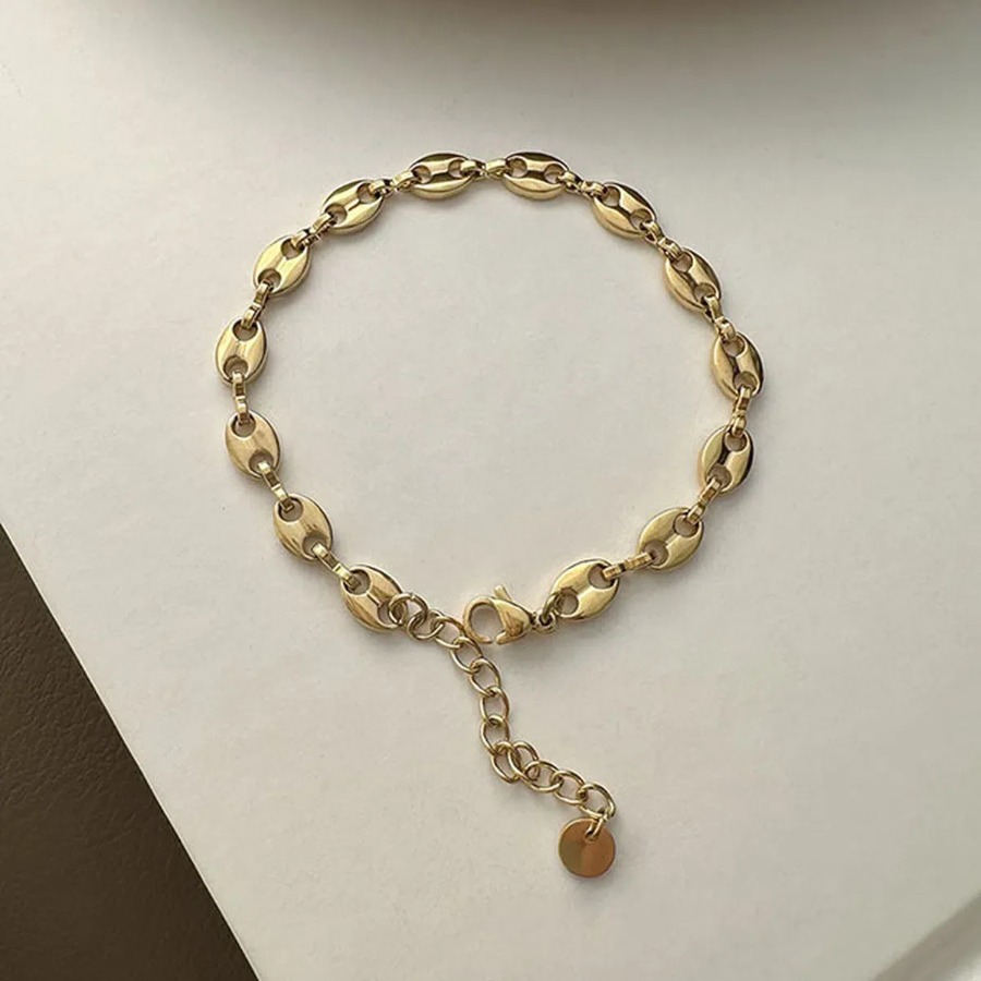 Браслет с цепочкой в форме кофейных зёрен из хирургической стали