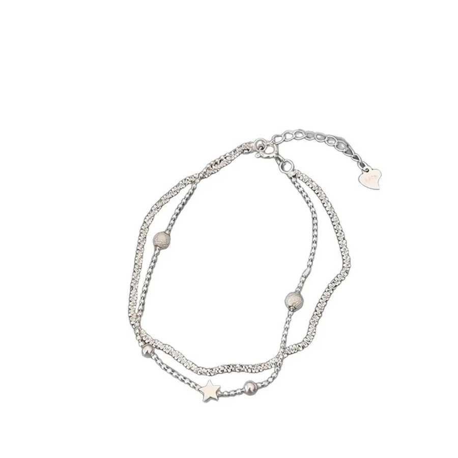 Серебряный браслет с двумя цепочками, звёздочкой и гипсофилой