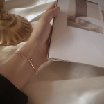 Браслет из розового золота с двойной цепочкой и жёстким ободком (бэнгл)