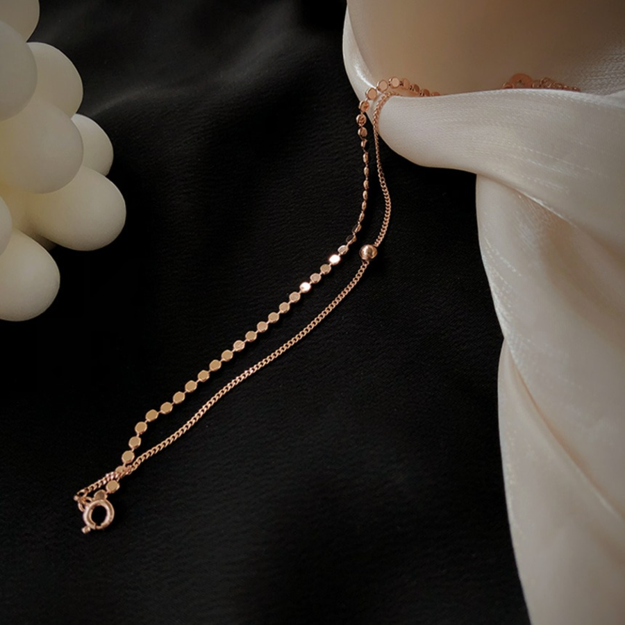 Браслет из розового золота с двойной цепочкой и жёстким ободком (бэнгл)