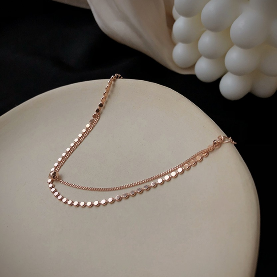 Браслет из розового золота с двойной цепочкой и жёстким ободком (бэнгл)