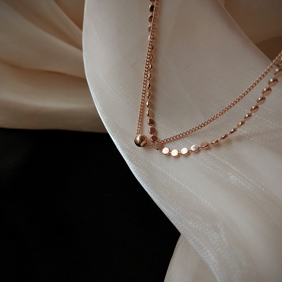 Браслет из розового золота с двойной цепочкой и жёстким ободком (бэнгл)