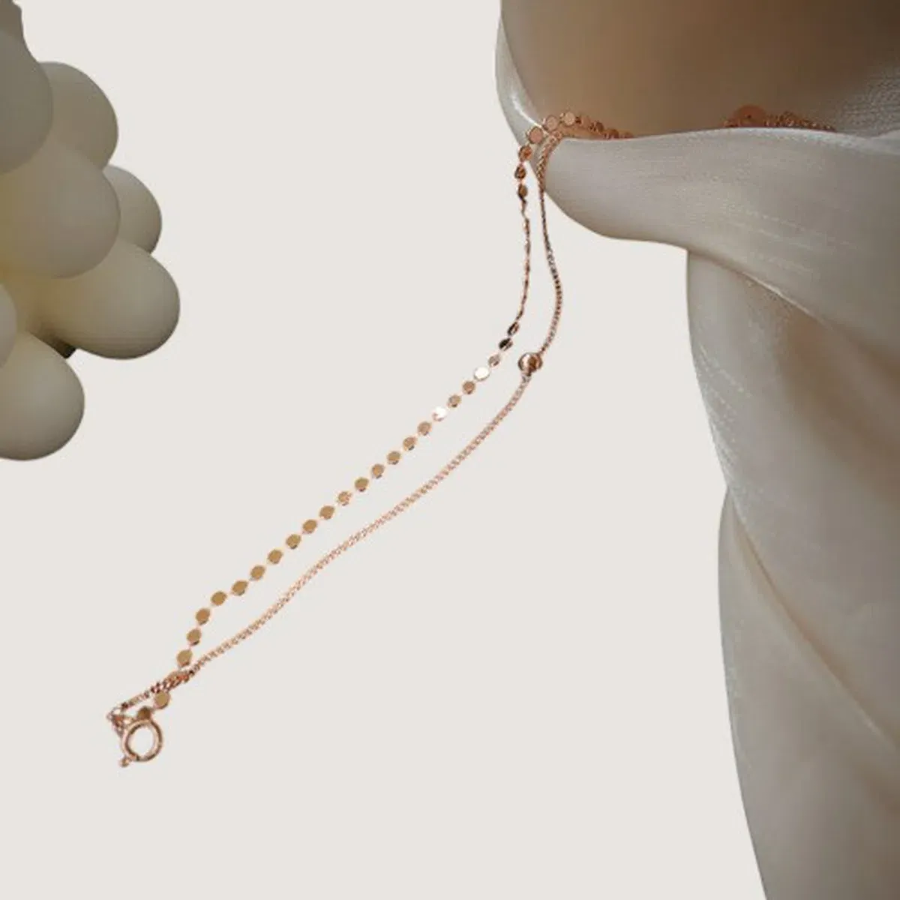 Браслет из розового золота с двойной цепочкой и жёстким ободком (бэнгл)