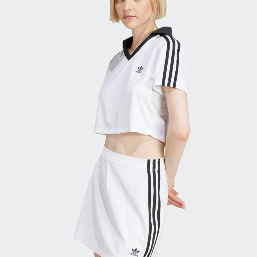 Adidas Adicolor Football Jacquard V-Neck Crop Polo Shirt