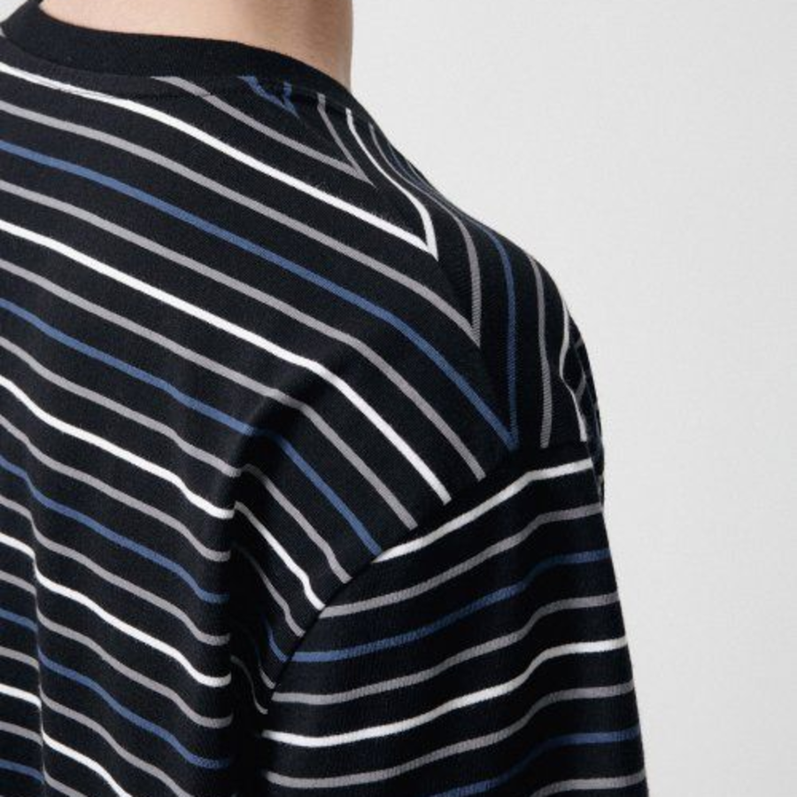 Musinsa Standard Multi Stripe Relaxed Short Sleeve T-shirt 1 [Black/Blue]