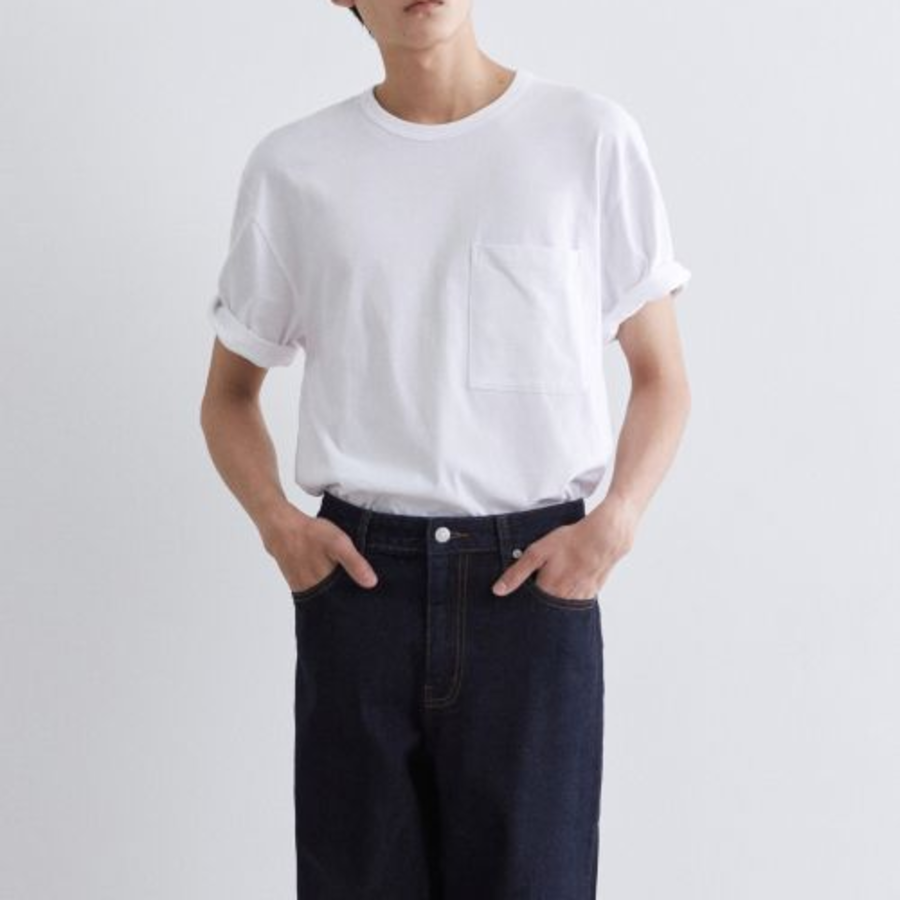 Relax Fit Crew Neck Pocket Short Sleeve T-shirt [White]