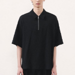 Crinkle Relaxed Half Zip Short Sleeve Shirt [Black]